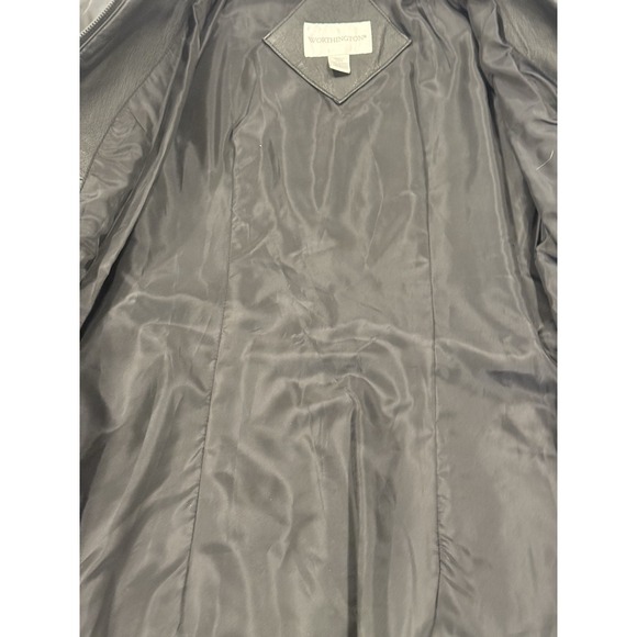 Worthington Zip Jacket Womens Small Black Genuine Leather Belted Pockets Classic - Picture 6 of 8